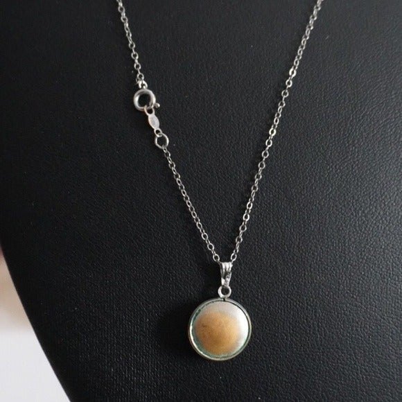 Small Round Pendant Necklace with Center Rhinestone Silver Tone - Picture 4 of 6